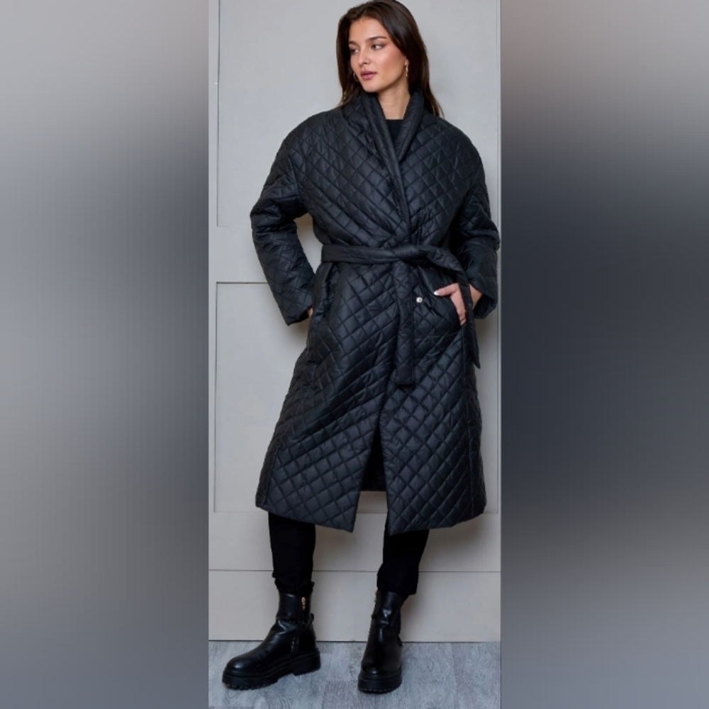 Etcetera Long Quilted Diamond Coat Size Large